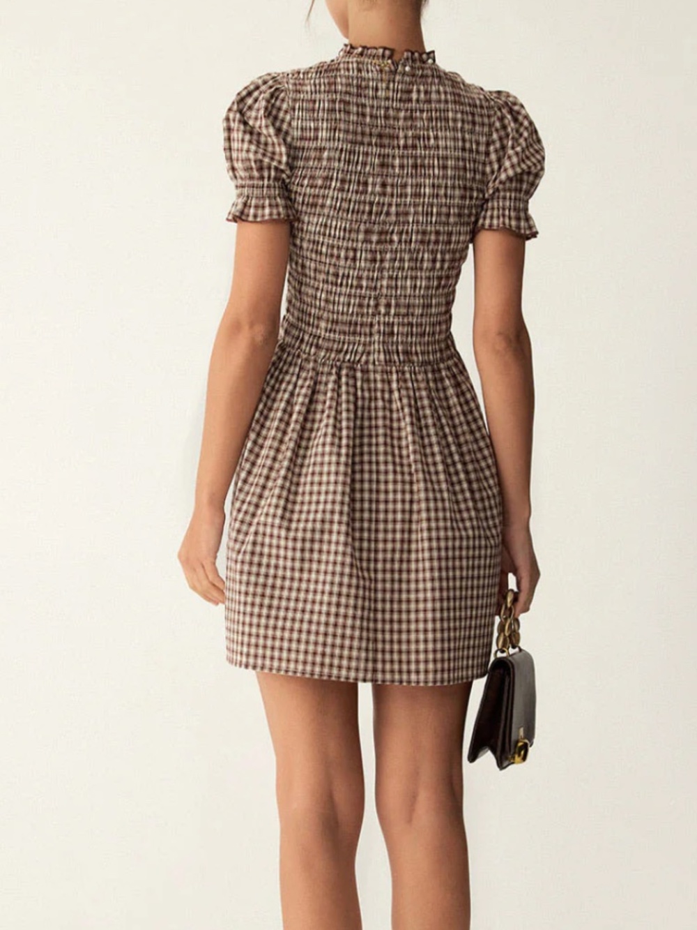 Rihoas brown smocked mini gingham dress - Picture 3 of 9